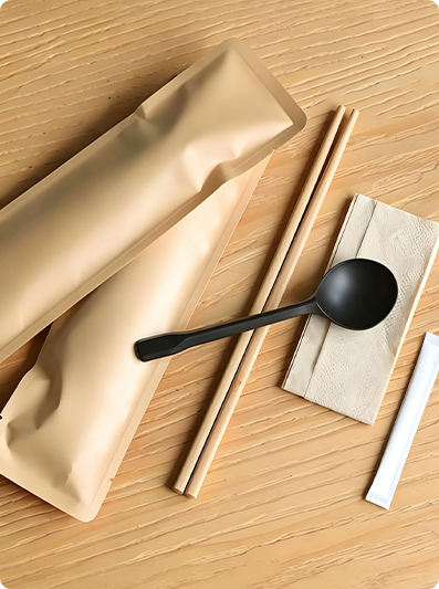 Juegos de cubiertos desechables envueltos en papel recubierto de PE